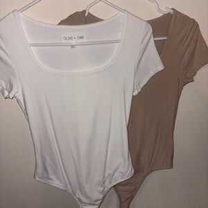 Olive & Oak White and Brown Bodysuit Set